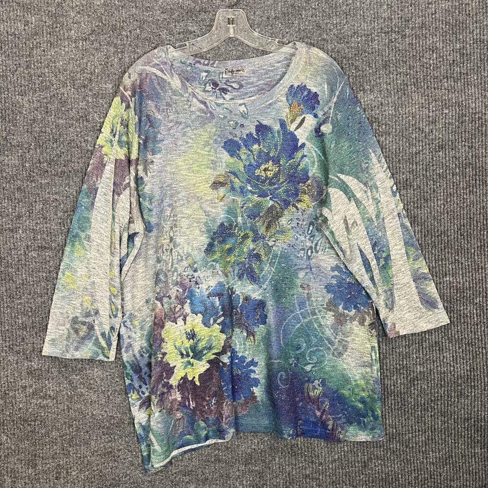 Studio Gem Womens Tunic Shirt Size XXL Floral Sequins Bohemian Artsy Multi Color
